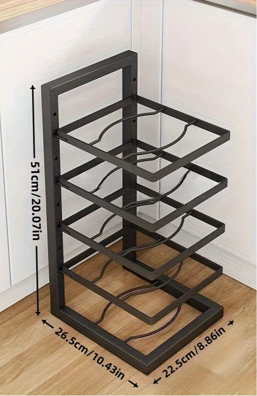 Adjustable Pot & Pan Rack – Heavy-Duty Carbon Steel Organizer