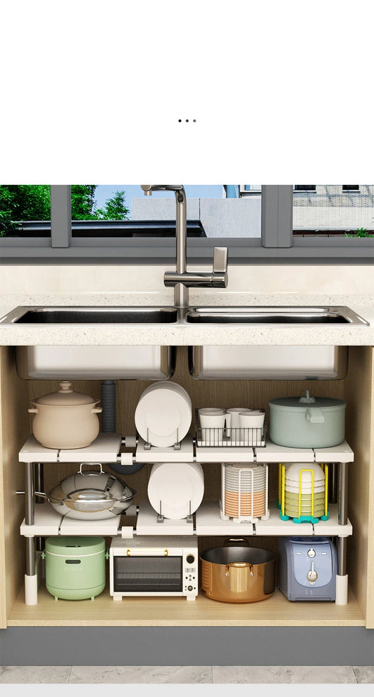 Stackable Telescopic Storage Rack – Closet & Sink Organizer