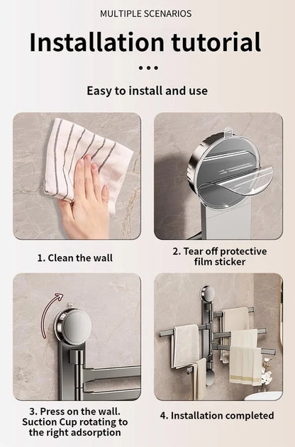 🚫🔩 No-Drill Rotating Suction Towel Rack – Foldable Double Bars 🚿
