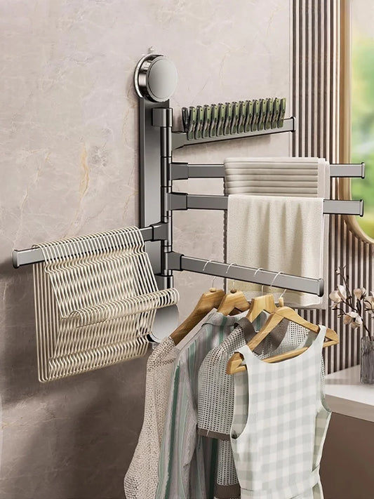 🚫🔩 No-Drill Rotating Suction Towel Rack – Foldable Double Bars 🚿