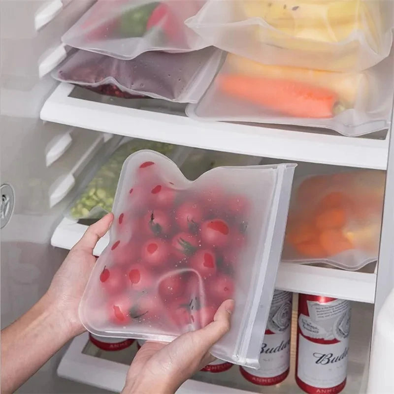 Reusable food storage bags BPA free ziplock freezer bags for meats, salad, fruit, and snacks
