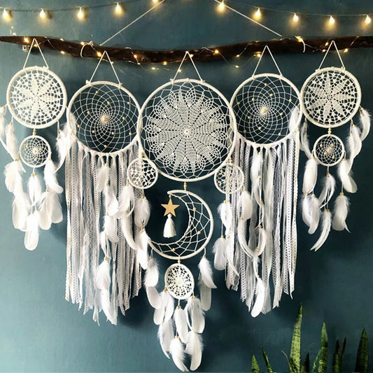 Boho dream catchers set macrame wall hanging nursery room home decor moon design

