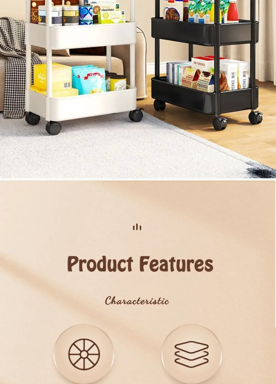 🛒 Kitchen Storage Trolley 🛁 Multi-Tier Utility Cart 🔄 Rolling Shelf Rack 📚