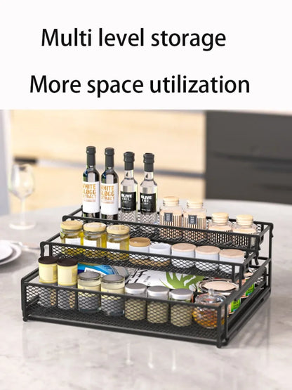 3-Tier Foldable Kitchen Storage Rack – Sleek Black Organizer