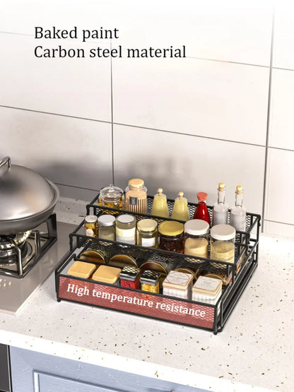 3-Tier Foldable Kitchen Storage Rack – Sleek Black Organizer