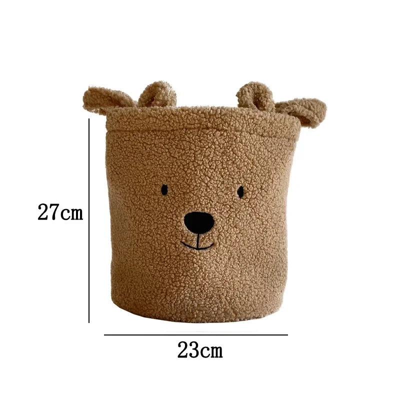 🐻 Cute Bear Canvas Storage Basket – Soft Lambswool Organizer 🐻