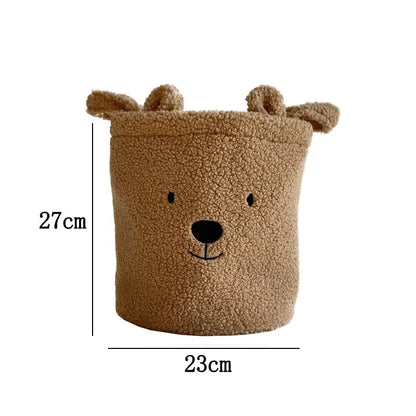 🐻 Cute Bear Canvas Storage Basket – Soft Lambswool Organizer 🐻