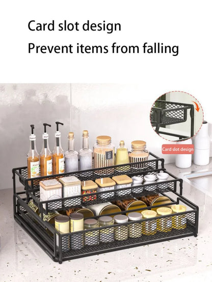 3-Tier Foldable Kitchen Storage Rack – Sleek Black Organizer