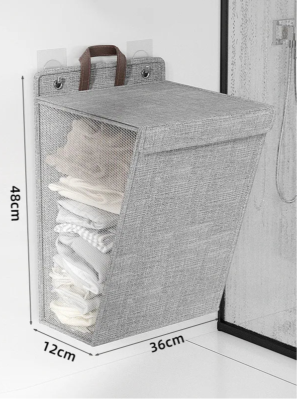🧺 Foldable Wall Hanging Laundry Hamper with Hooks – Space Saver 🧺