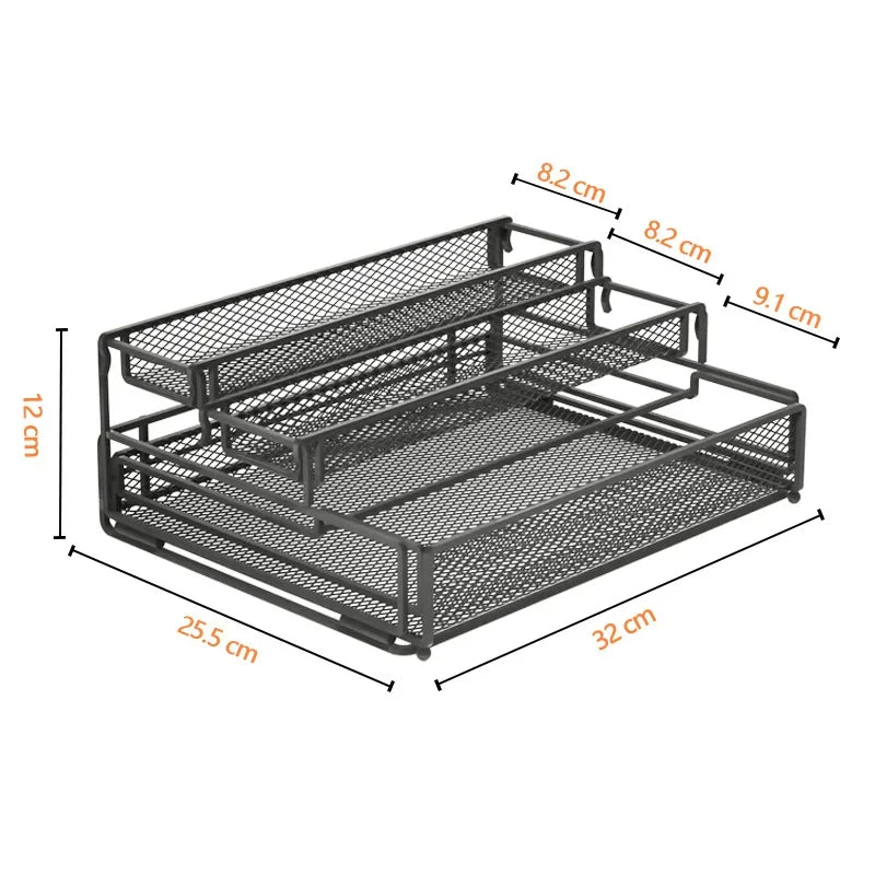 3-Tier Foldable Kitchen Storage Rack – Sleek Black Organizer