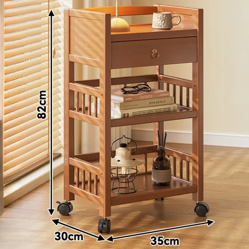 🪵 Wooden 3-Tier Storage Rack – Rolling Organizer for Kitchen & Living Room 🛋️🚚