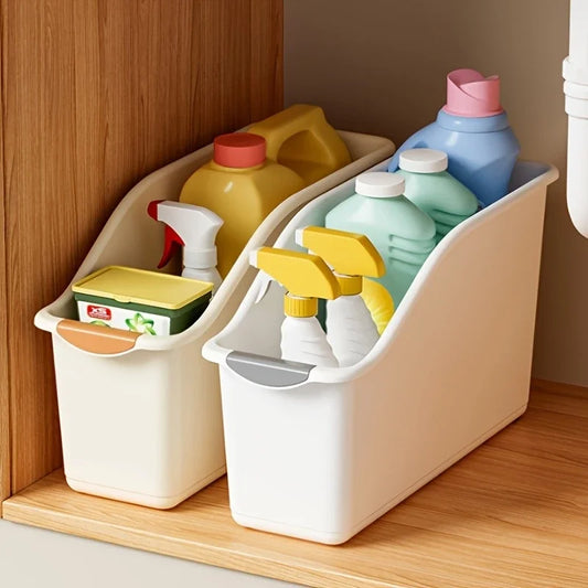 🧺 Curved Plastic Storage Bins – 🧼 Multi-Use Organizer Set for 🏠 Kitchen, 🛁 Bathroom & More