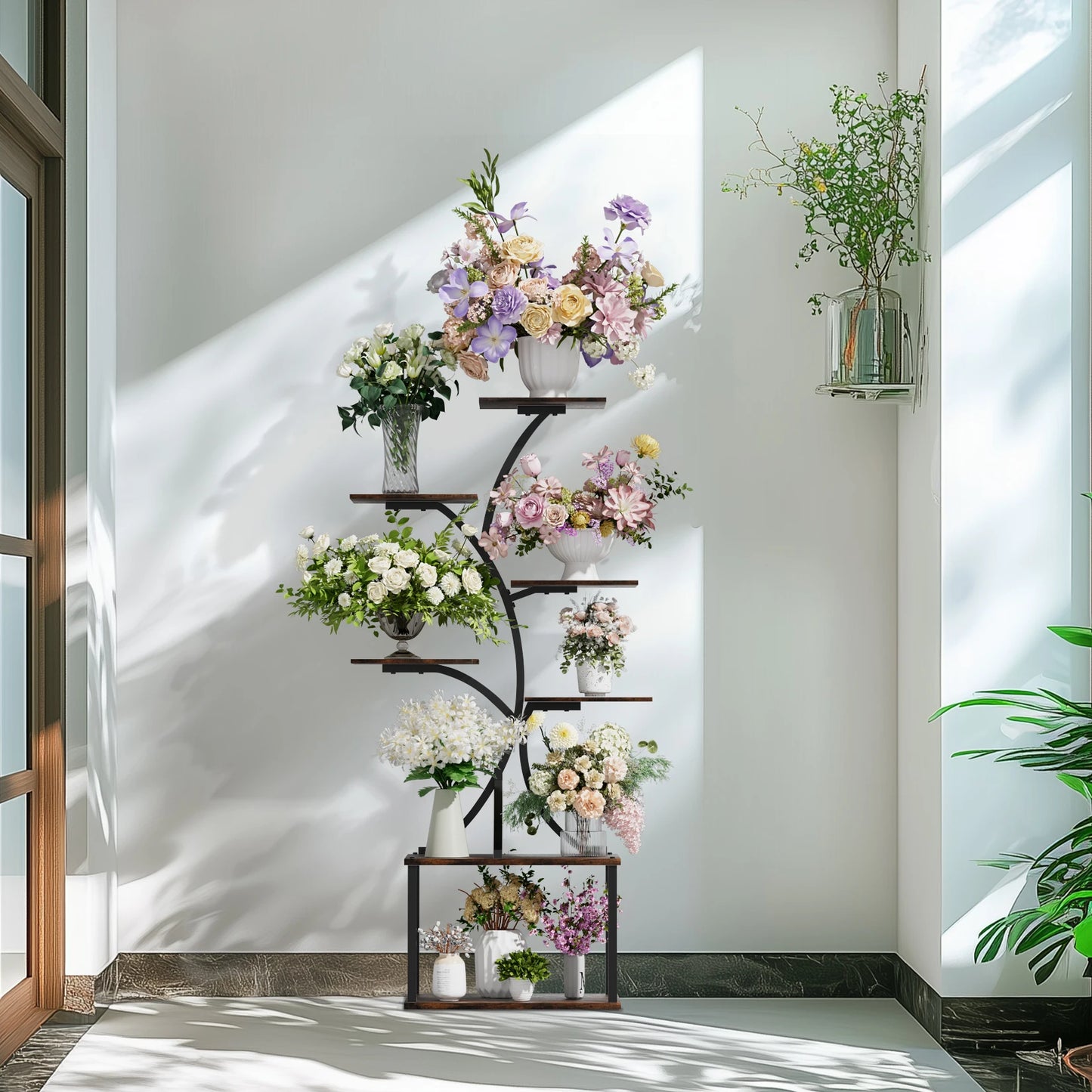 Multilayered tree-shaped plant stand industrial style corner flower holder indoor garden
