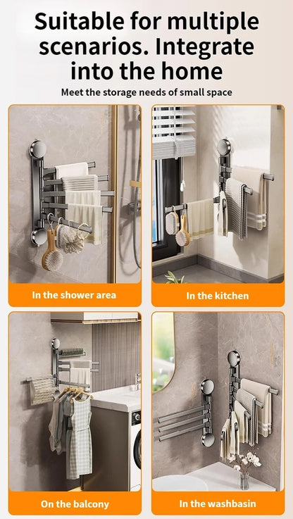 🚫🔩 No-Drill Rotating Suction Towel Rack – Foldable Double Bars 🚿