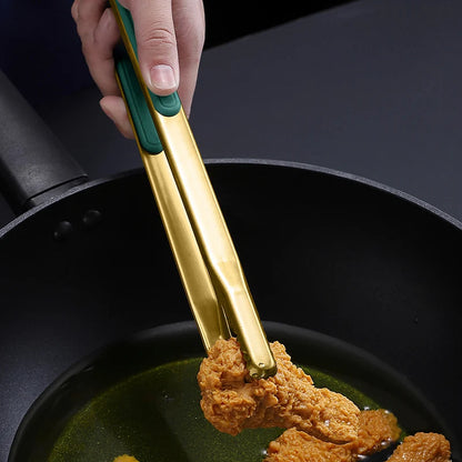 🍖 Gold Stainless Steel Food Tongs – Non-Slip BBQ Kitchen Tool 🍖