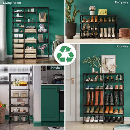 👟 Multi-Layer Shoe Rack with Hooks – Large Capacity, Modular & Detachable Design