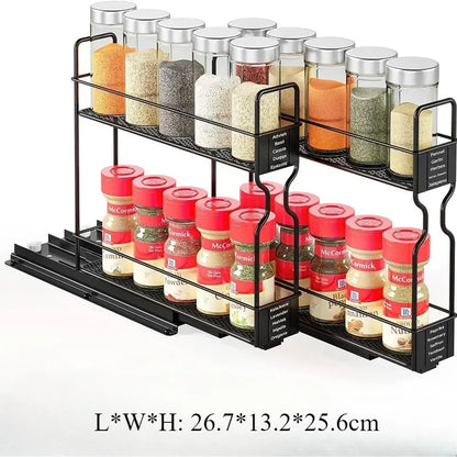 🧂 Sliding Spice Rack – Double Layer Seasoning Organizer for Kitchen Cabinets 🧺