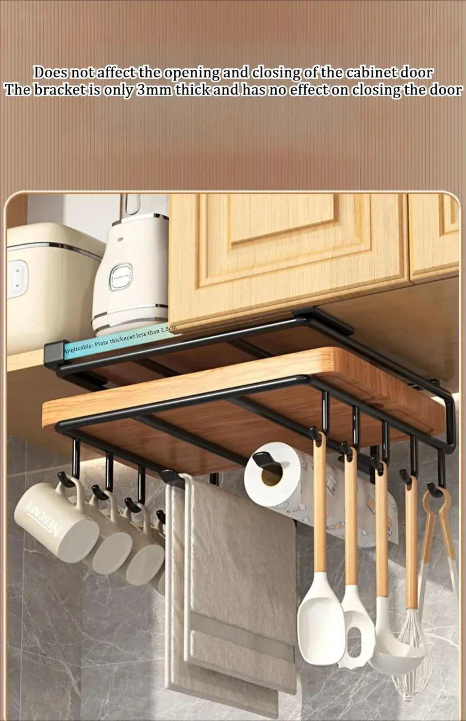 🧻 Kitchen Hanging Rack 🥄 Paper Towel + Pot Lid + Cutting Board Shelf 🧺