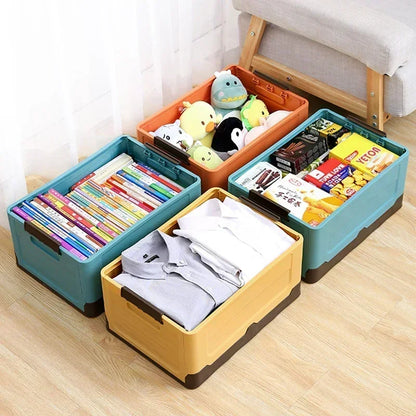 Foldable large-capacity wardrobe storage box for clothes, toys, books, and household items.
