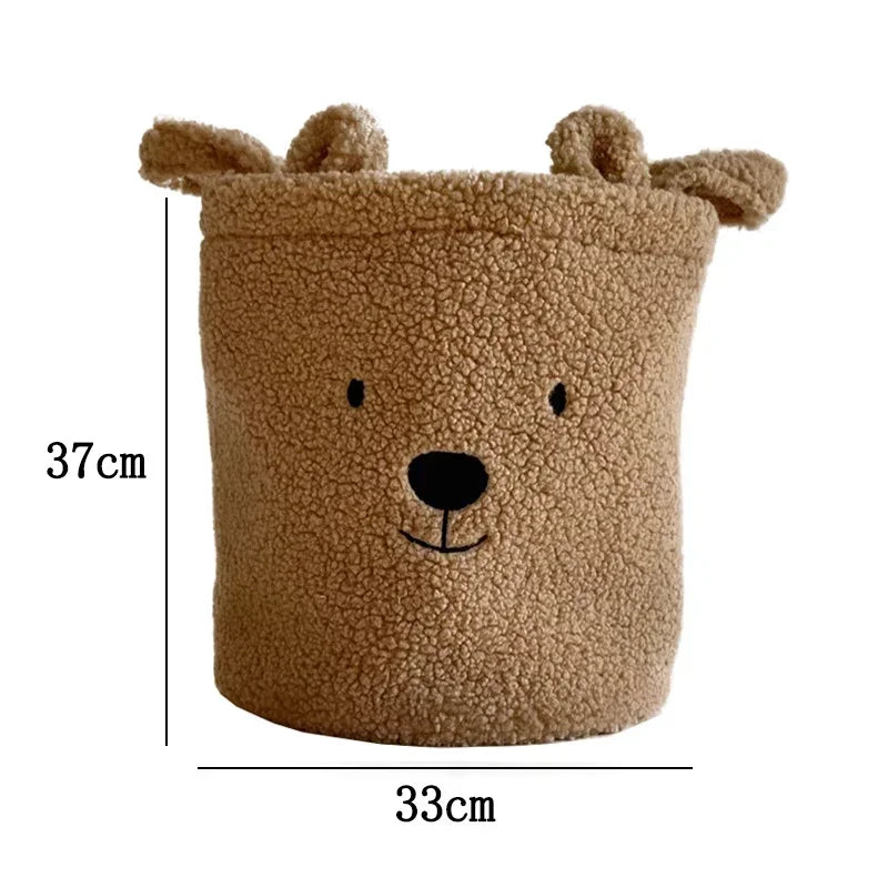 🐻 Cute Bear Canvas Storage Basket – Soft Lambswool Organizer 🐻