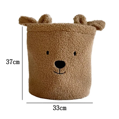🐻 Cute Bear Canvas Storage Basket – Soft Lambswool Organizer 🐻