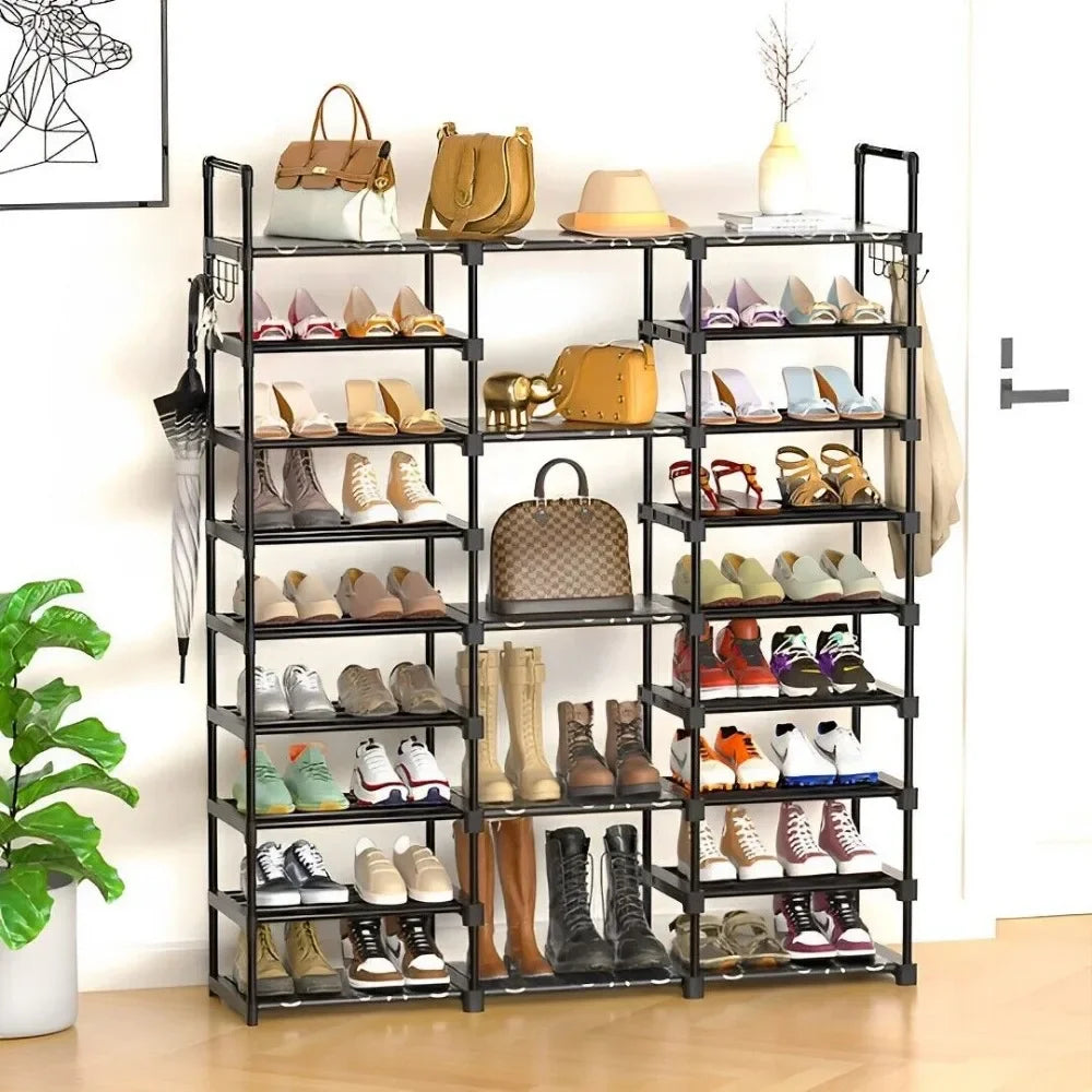 👟 Multi-Layer Shoe Rack with Hooks – Large Capacity, Modular & Detachable Design