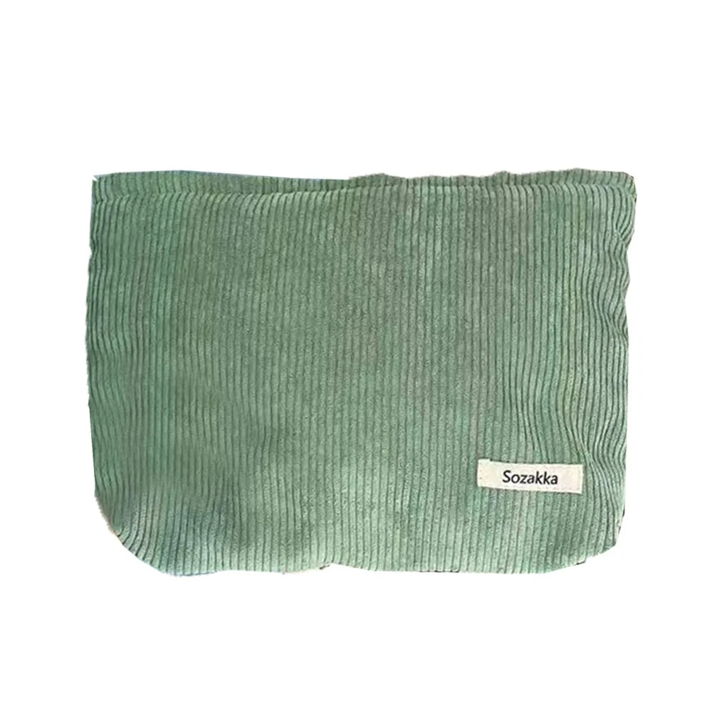 💼 Corduroy Cosmetic Travel Bag – Soft Zipper Makeup Pouch for Women (Large Capacity)