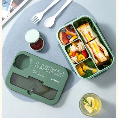 🍱 1300ML Bento Lunch Box – 4 Grid Leakproof Microwavable Set 🍱