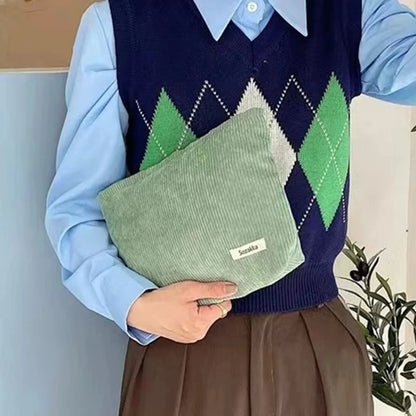 💼 Corduroy Cosmetic Travel Bag – Soft Zipper Makeup Pouch for Women (Large Capacity)