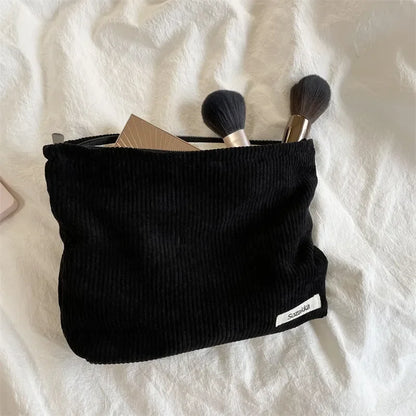 💼 Corduroy Cosmetic Travel Bag – Soft Zipper Makeup Pouch for Women (Large Capacity)