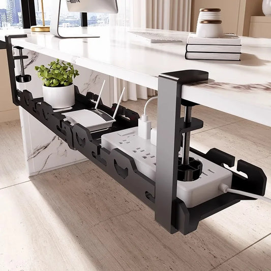 🖥️ Under Desk Cable Organizer – Telescopic Metal Storage Rack 🖥️