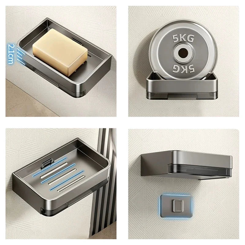 🧼 Wall-Mounted Soap Dish – No-Drill Metal Holder with Drain for Bathroom & Shower 💧