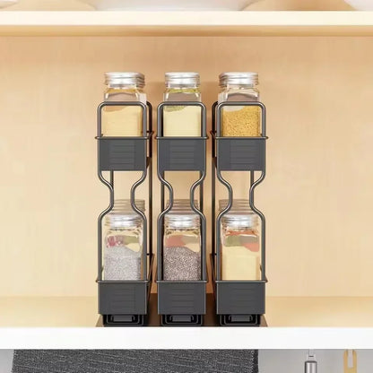 🧂 Sliding Spice Rack – Double Layer Seasoning Organizer for Kitchen Cabinets 🧺
