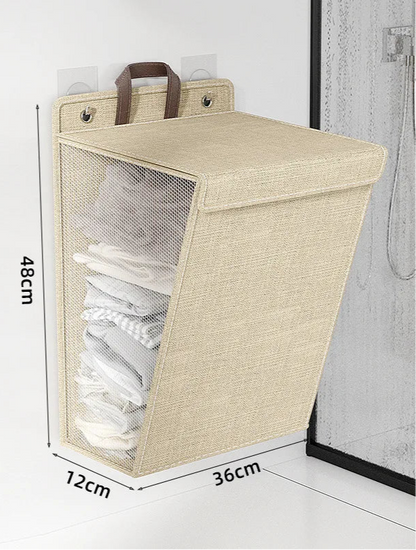 🧺 Foldable Wall Hanging Laundry Hamper with Hooks – Space Saver 🧺