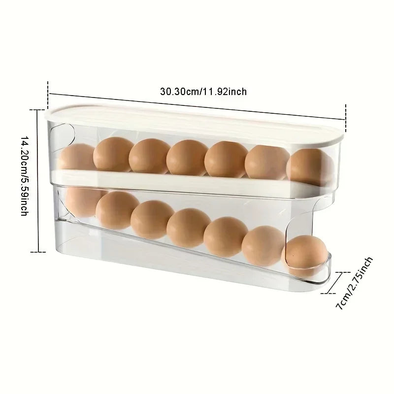 🥚 Double-Layer Rolling Egg Storage Box – Refrigerator Organizer 🥚