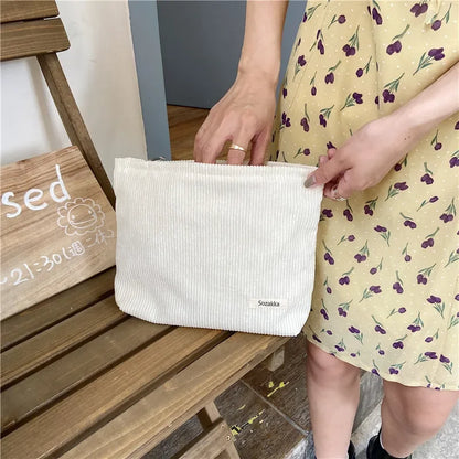 💼 Corduroy Cosmetic Travel Bag – Soft Zipper Makeup Pouch for Women (Large Capacity)