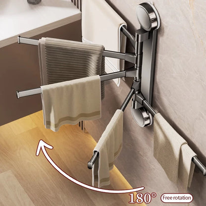 🚫🔩 No-Drill Rotating Suction Towel Rack – Foldable Double Bars 🚿