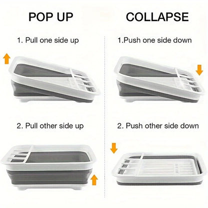 🍽️ Foldable Dish Drying Rack with Utensil Holder – Collapsible & Space-Saving