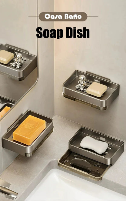 🧼 Wall-Mounted Soap Dish – No-Drill Metal Holder with Drain for Bathroom & Shower 💧
