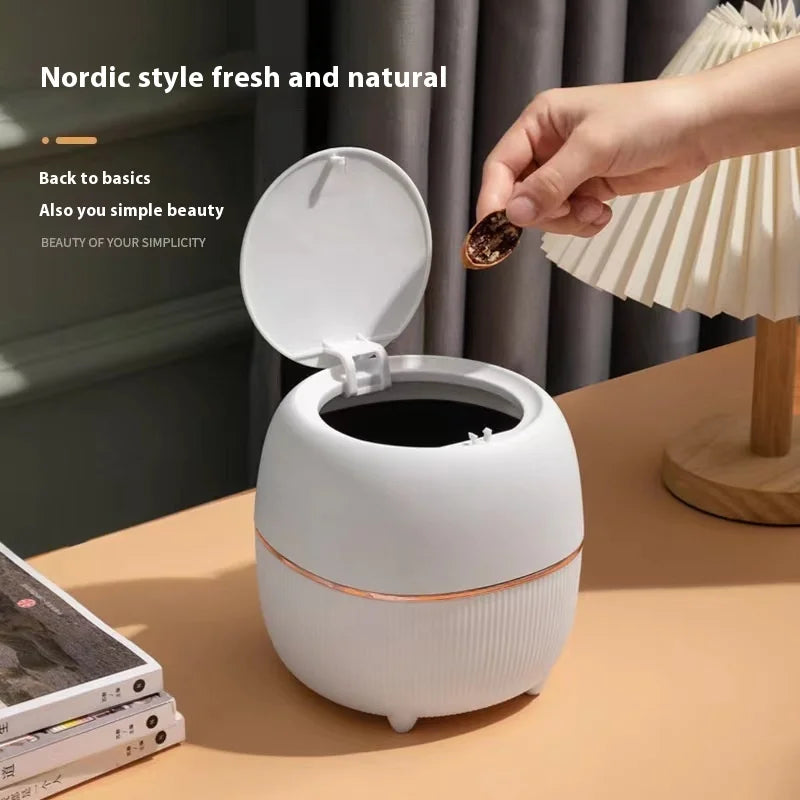 🗑️ Mini Desktop Trash Can – Pop-Up Lid Storage Bin for Coffee Tables & Office Desks ✨