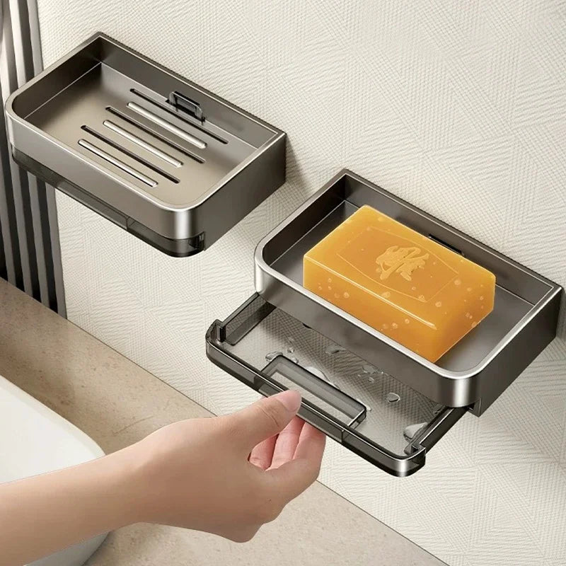 🧼 Wall-Mounted Soap Dish – No-Drill Metal Holder with Drain for Bathroom & Shower 💧