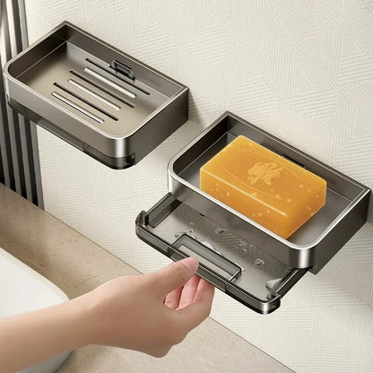🧼 Wall-Mounted Soap Dish – No-Drill Metal Holder with Drain for Bathroom & Shower 💧