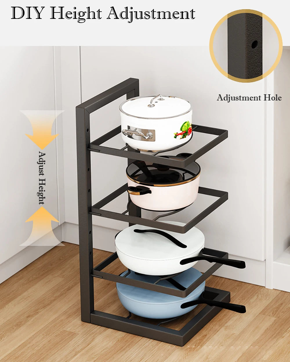 Adjustable Pot & Pan Rack – Heavy-Duty Carbon Steel Organizer