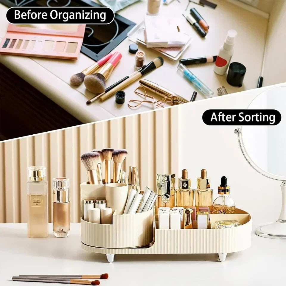 💄 360° Rotating Makeup Organizer – Large Capacity Cosmetic Storage Box 🔄