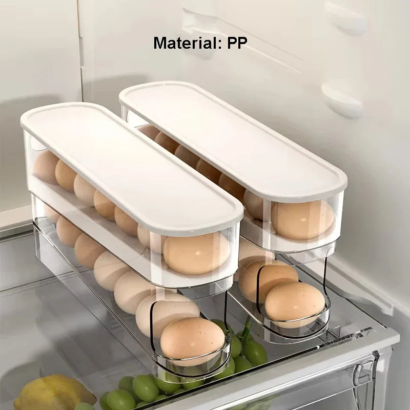 🥚 Double-Layer Rolling Egg Storage Box – Refrigerator Organizer 🥚