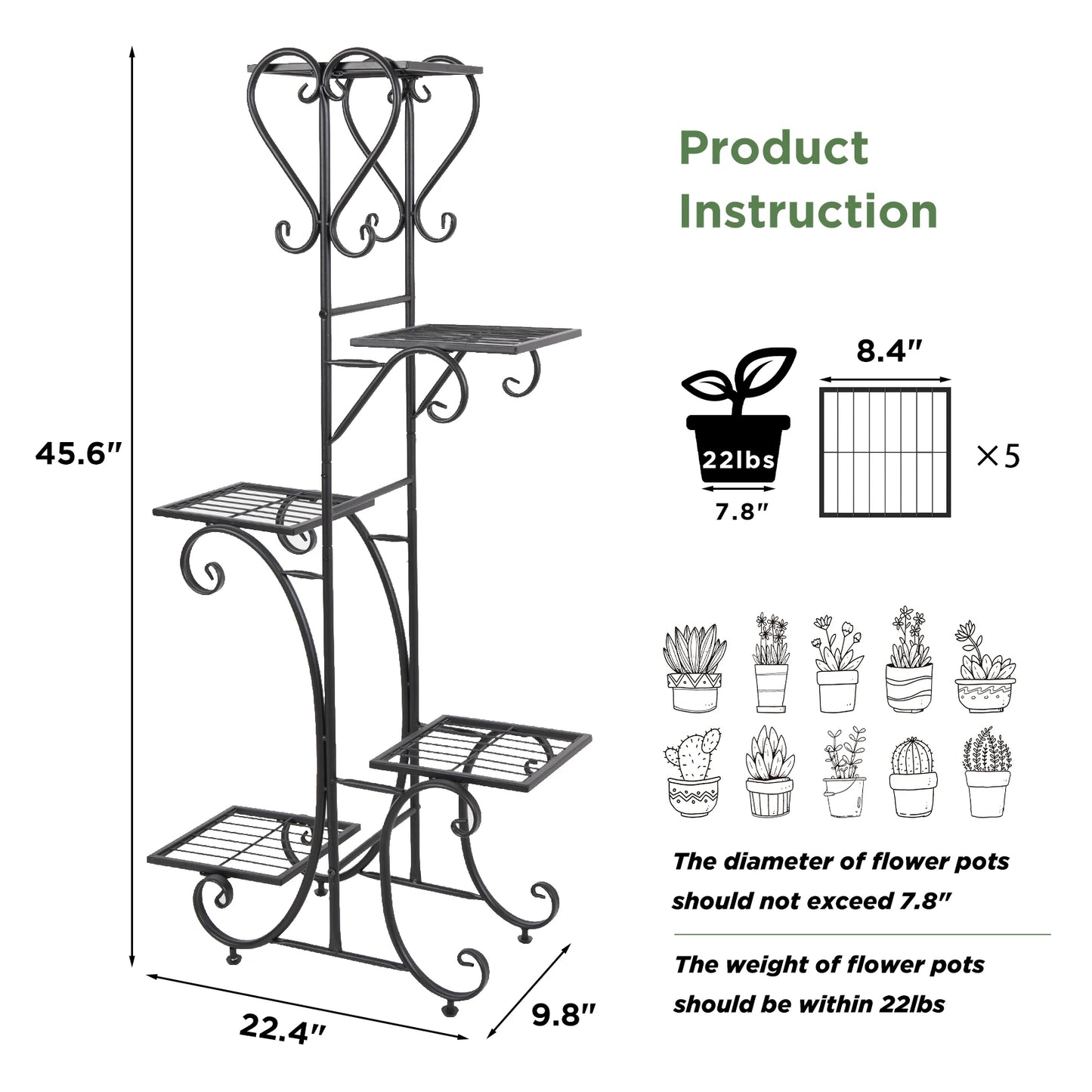 🌸 Tall Metal Plant Rack – 5-Tier Flower Pot Display Shelf for Garden & Home 🌸
