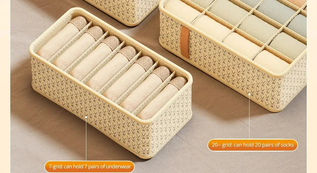 👕 Foldable Multi-Grid Underwear & Sock Organizer – Sturdy Non-Woven Drawer Storage Box