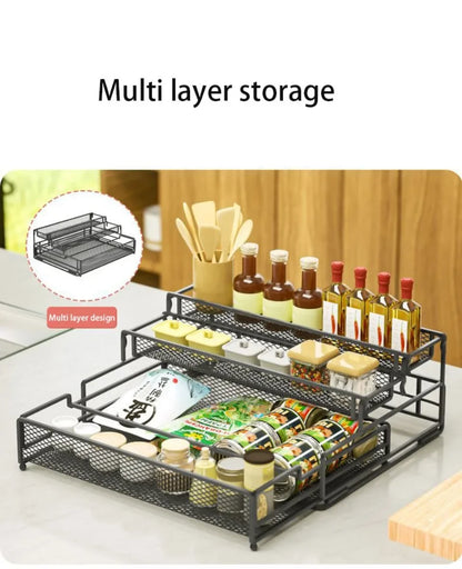 3-Tier Foldable Kitchen Storage Rack – Sleek Black Organizer