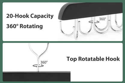 👚 Wooden Hanger with 20 Foldable Hooks – Space-Saving Belt & Accessory Organizer