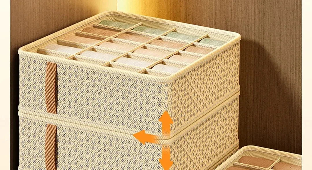 👕 Foldable Multi-Grid Underwear & Sock Organizer – Sturdy Non-Woven Drawer Storage Box